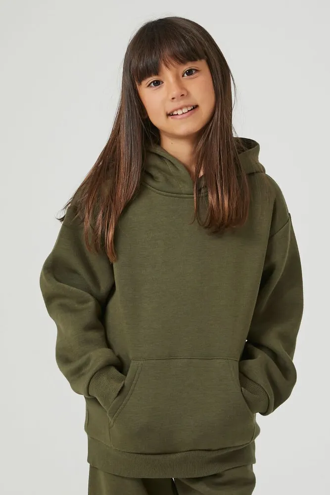 Kids Drop-Sleeve Hoodie (Girls + Boys) in Olive, 11/12