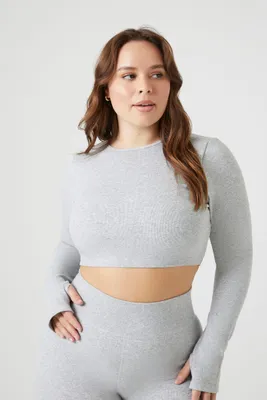 Women's Active Seamless Thumbhole Crop Top in Heather Grey, 2X