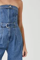 Women's Belted Denim Tube Jumpsuit Medium