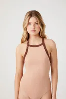 Women's Ringer Crisscross Bodysuit in Taupe/Brown, XL