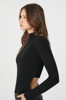 Women's Ribbed Mock Neck Sweater in Black Medium