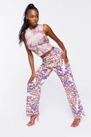 Women's Abstract Butterfly Twill Pants in Purple/Taupe Medium