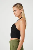 Women's Sweater-Knit Halter Crop Top in Black Small