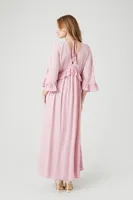 Women's Butterfly-Sleeve Flounce Maxi Dress in Pink Small