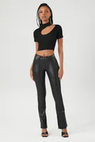 Women's Sweater-Knit Cutout Crop Top in Black Small