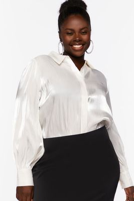 Women's Balloon-Sleeve Shirt in Ivory, 0X