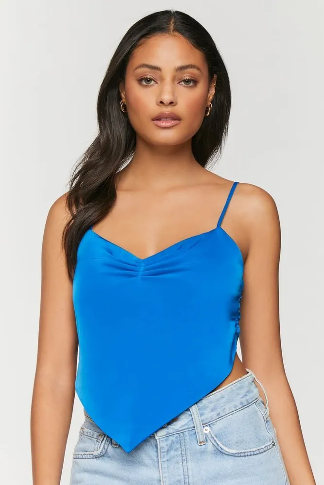 Women's Satin Cropped Handkerchief Cami in Sapphire Medium