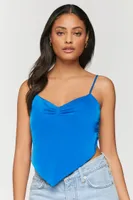 Women's Satin Cropped Handkerchief Cami in Sapphire Small