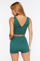 Women's Geo Print Cutout Romper in Green Small