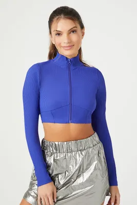 Women's Active Ribbed Zip-Up Jacket in Blue Jewel Small