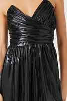 Women's Metallic Ruched Strapless Midi Dress in Black, XS