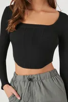 Women's Ribbed Corset Crop Top in Black Small