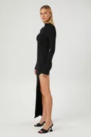 Women's Asymmetrical Turtleneck Maxi Dress in Black Small