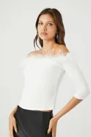 Women's Feather Off-the-Shoulder Top in Vanilla Small