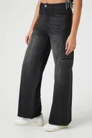 Women's Stone Wash Wide-Leg Jeans in Black, 26