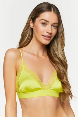 Women's Satin Eyelash Lace-Trim Bralette Acid