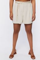 Women's Chain Belt Pintucked Shorts in Tan, 1X