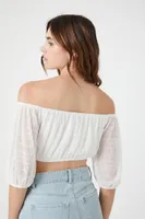 Women's Mesh Off-the-Shoulder Crop Top in White, XL