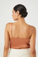 Women's Satin Ruffle-Trim Bodysuit in Toasted Almond Medium