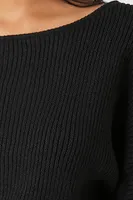 Women's Ribbed Boat Neck Sweater in Black Small