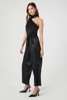 Women's Satin One-Shoulder Jumpsuit in Black, XL