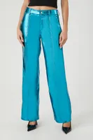 Women's Metallic Wide-Leg Pants in Blue Small