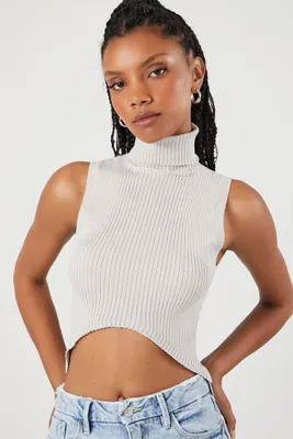 Women's Ribbed Sweater-Knit Tank Top in Grey Medium