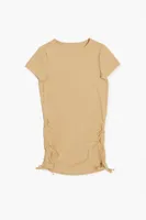 Girls Ruched T-Shirt Dress (Kids) in Tan, 13/14