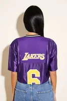 Women's Los Angeles Lakers Mesh Crop Top in Purple/Yellow Medium