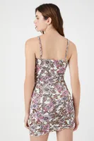 Women's Ditsy Floral Print Mini Dress in Pink Large