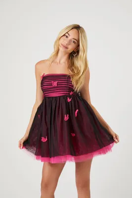 Women's Butterfly Sleeveless Mini Dress in Hot Pink/Black Medium