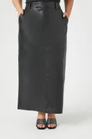 Women's Faux Leather Maxi Skirt in Black, 1X