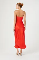 Women's Satin Strapless Maxi Dress in Fiery Red Large