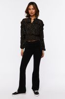 Women's Ruffled Polka Dot Chiffon Top in Black/Gold Medium