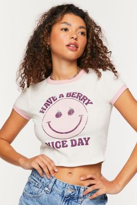 Women's Berry Nice Day Graphic Ringer T-Shirt in Cream Large