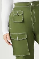 Women's Twill Wide-Leg Cargo Pants in Olive, 2X