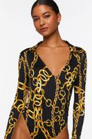 Women's Chain Print Bodysuit in Black/Gold Large