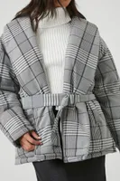 Women's Plaid Belted Wrap Coat Grey