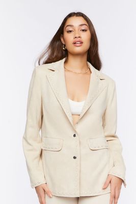 Women's Faux Suede Peak Lapel Blazer in Beige Small