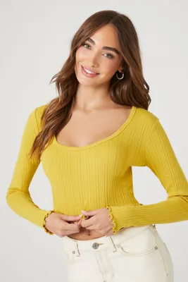 Women's Lettuce-Edge Crop Top in Maize Large