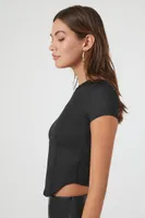 Women's Corset Cropped T-Shirt in Black, XS