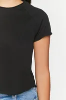 Women's Lettuce-Edge Short-Sleeve T-Shirt in Black, XS