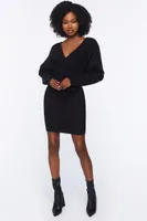 Women's Surplice Long-Sleeve Sweater Dress Black