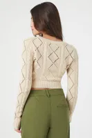 Women's Cropped Pointelle Cardigan Sweater in Oatmeal Medium