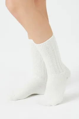 Ribbed-Trim Crew Socks in White