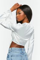 Women's Satin Tie-Front Crop Top Vanilla,