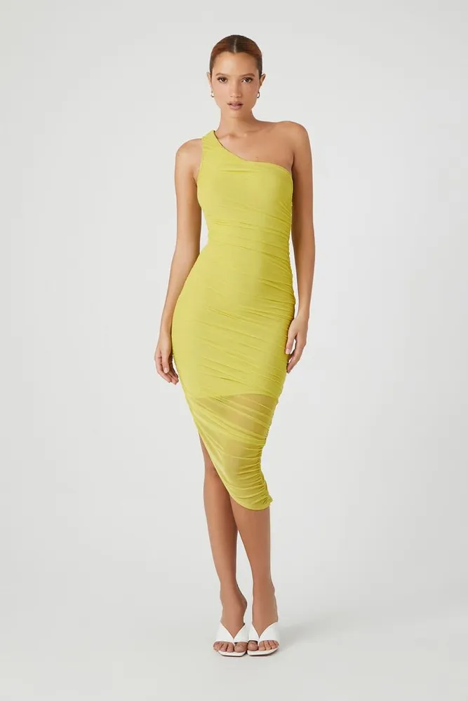 Women's One-Shoulder Bodycon Midi Dress in Green Apple Medium