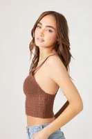 Women's Crochet Sweater-Knit Cropped Cami in Espresso Large