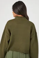 Women's Distressed Mock Neck Sweater in Olive, XS