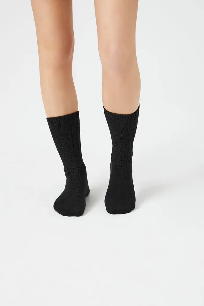 Ribbed-Trim Crew Socks in Black